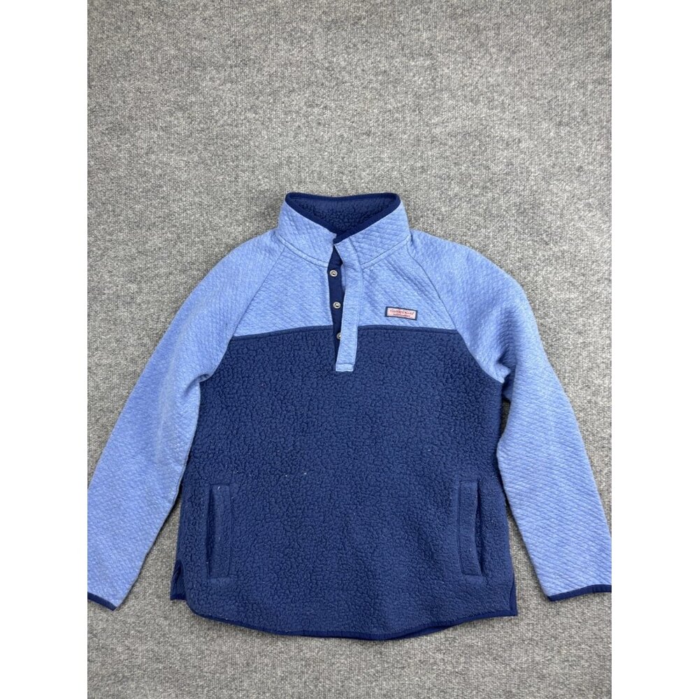 Vineyard Vines Jacket Womens Medium‎ Blue Fleece Snap Pullover Pockets Preppy